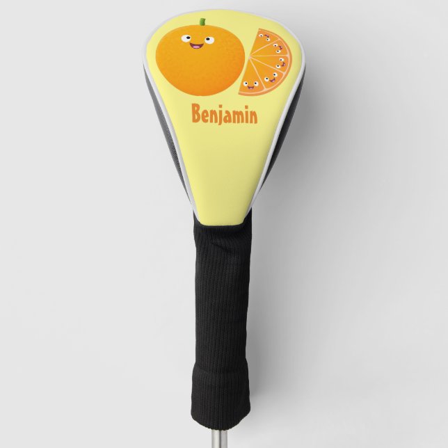Cute happy orange citrus fruit cartoon  golf head cover (Front)