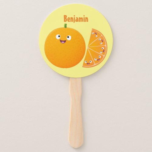 Cute happy orange citrus fruit cartoon hand fan