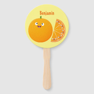 Cute happy orange citrus fruit cartoon hand fan