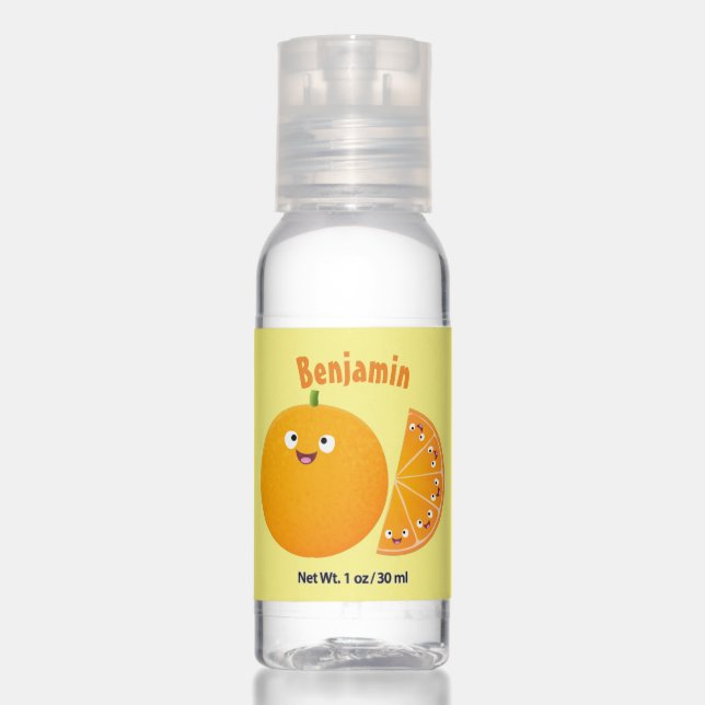 Cute happy orange citrus fruit cartoon hand sanitizer (Front)