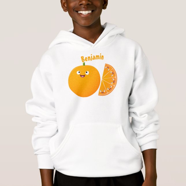 Cute happy orange citrus fruit cartoon hoodie (Front)