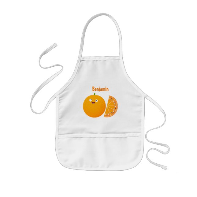 Cute happy orange citrus fruit cartoon kids' apron (Front)