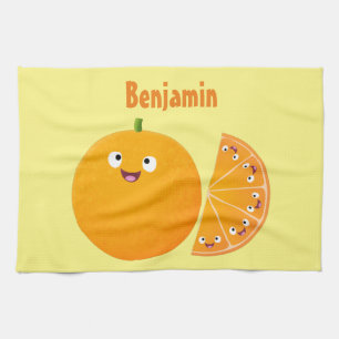 Cute happy orange citrus fruit cartoon kitchen towel