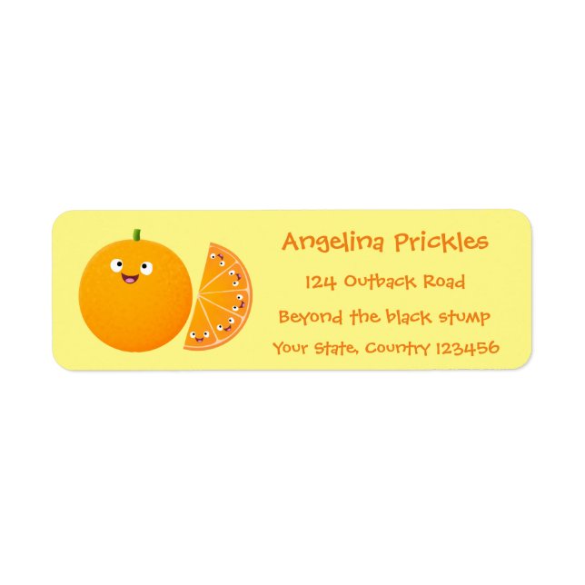 Cute happy orange citrus fruit cartoon  label (Front)