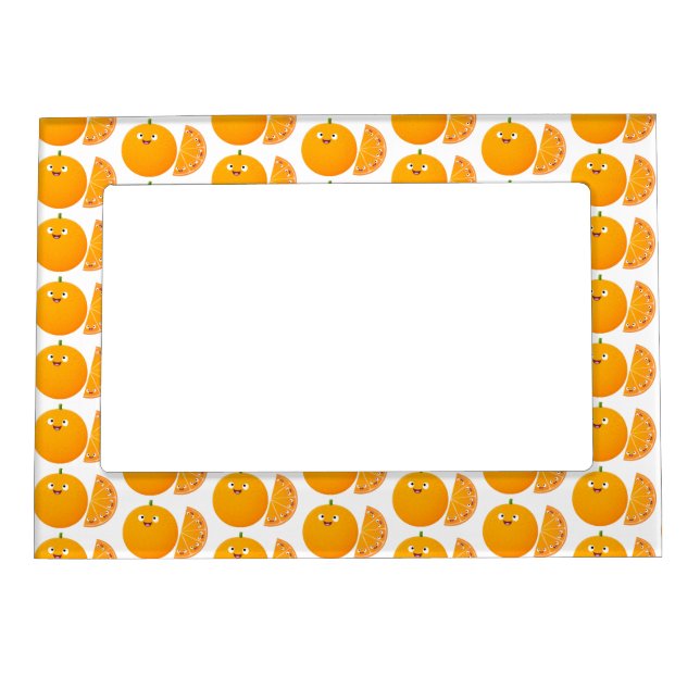 Cute happy orange citrus fruit cartoon magnetic frame (Front)