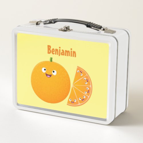 Cute happy orange citrus fruit cartoon metal lunch box