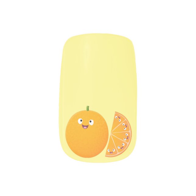 Cute happy orange citrus fruit cartoon minx nail art (Left Thumb)
