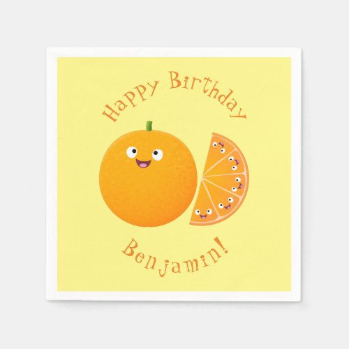 Cute happy orange citrus fruit cartoon napkins