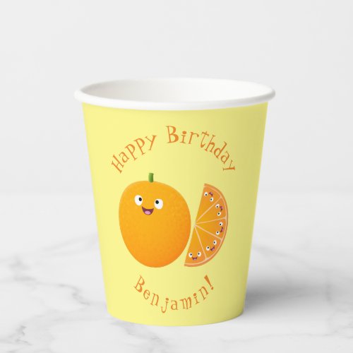 Cute happy orange citrus fruit cartoon paper cups