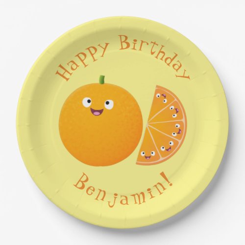 Cute happy orange citrus fruit cartoon  paper plates