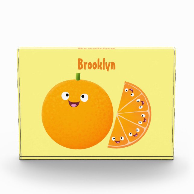 Cute happy orange citrus fruit cartoon photo block (Front)