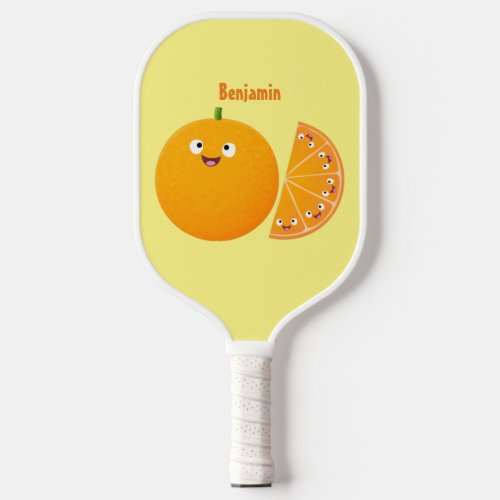 Cute happy orange citrus fruit cartoon  pickleball paddle
