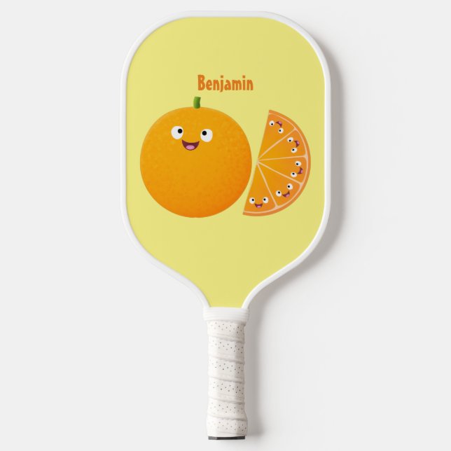 Cute happy orange citrus fruit cartoon  pickleball paddle (Front)