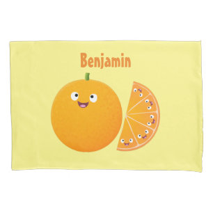 Cute happy orange citrus fruit cartoon pillow case