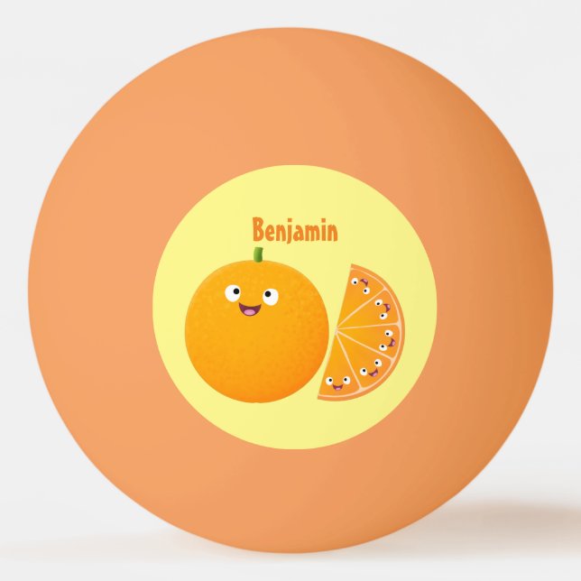 Cute happy orange citrus fruit cartoon ping pong ball (Front)