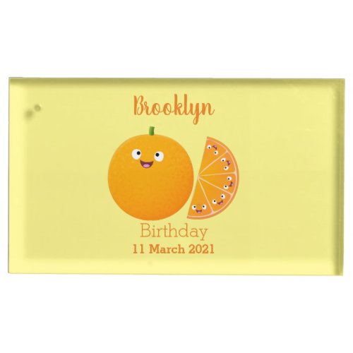 Cute happy orange citrus fruit cartoon place card holder