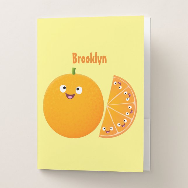 Cute happy orange citrus fruit cartoon pocket folder (Front)