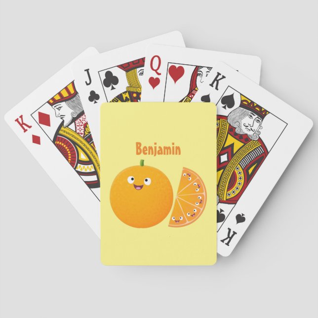 Cute happy orange citrus fruit cartoon poker cards (Back)