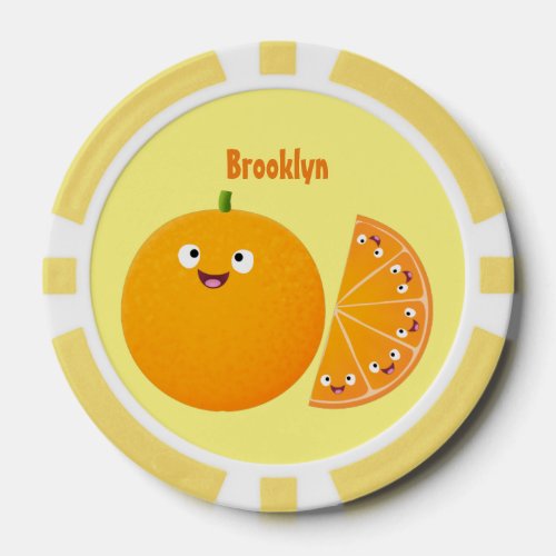 Cute happy orange citrus fruit cartoon poker chips