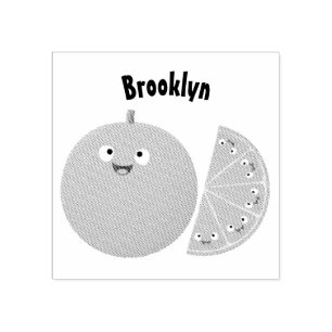 Cute happy orange citrus fruit cartoon rubber stamp