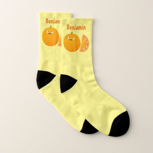 Cute happy orange citrus fruit cartoon socks