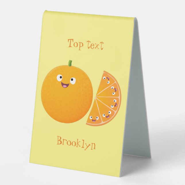 Cute happy orange citrus fruit cartoon table tent (Front)