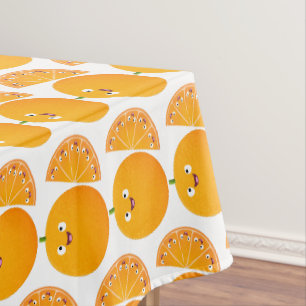Cute happy orange citrus fruit cartoon tablecloth