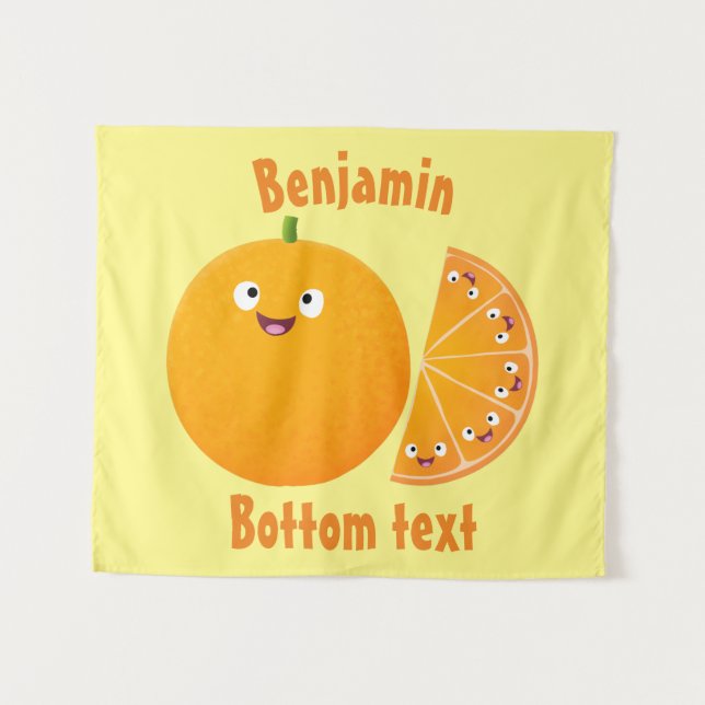 Cute happy orange citrus fruit cartoon tapestry (Front (Horizontal))