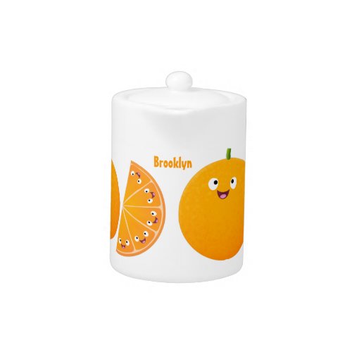 Cute happy orange citrus fruit cartoon teapot