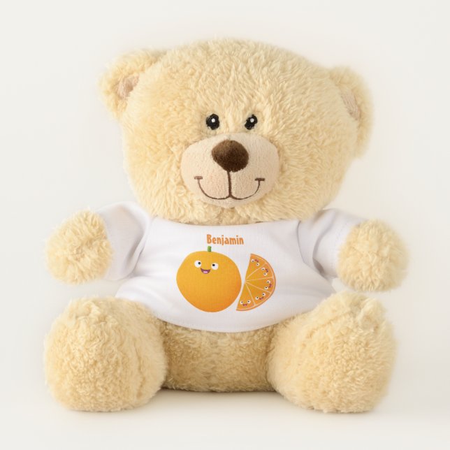Cute happy orange citrus fruit cartoon teddy bear (Front)
