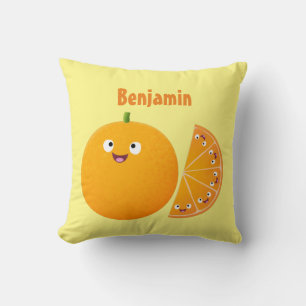 Cute happy orange citrus fruit cartoon throw pillow