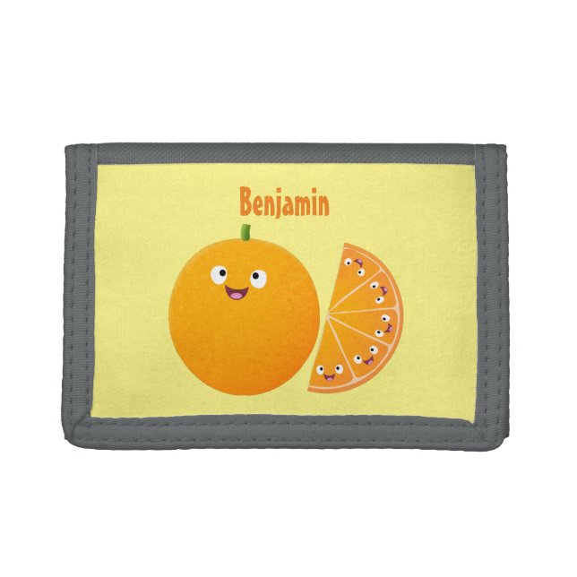 Cute happy orange citrus fruit cartoon trifold wallet (Front)