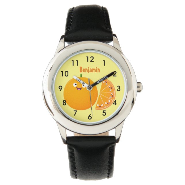 Cute happy orange citrus fruit cartoon watch (Front)