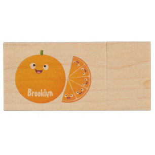 Cute happy orange citrus fruit cartoon wood flash drive