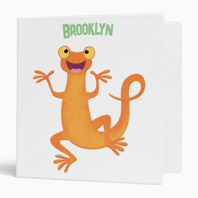 Cute happy orange dancing newt 3 ring binder (Front/Inside)