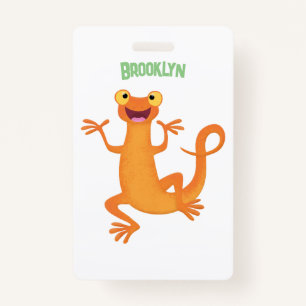 Cute happy orange dancing newt badge