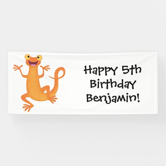 Cute happy orange dancing newt  banner (Horizontal)
