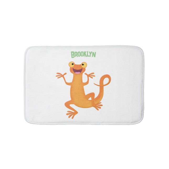 Cute happy orange dancing newt bath mat (Front)