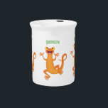 Cute happy orange dancing newt beverage pitcher<br><div class="desc">This cute happy orange newt is dancing in cartoon illustration style. For kids and kids at heart.</div>
