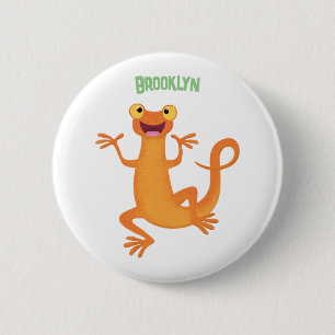 Cute happy orange dancing newt button