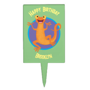 Cute happy orange dancing newt cake topper