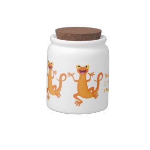 Cute happy orange dancing newt candy jar