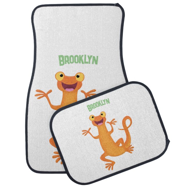 Cute happy orange dancing newt car floor mat (Set)