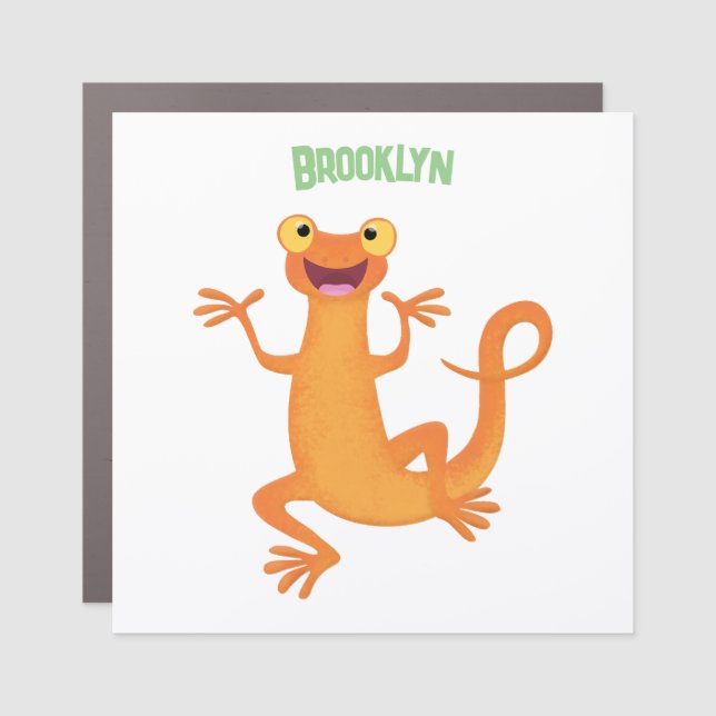 Cute happy orange dancing newt car magnet (Front)