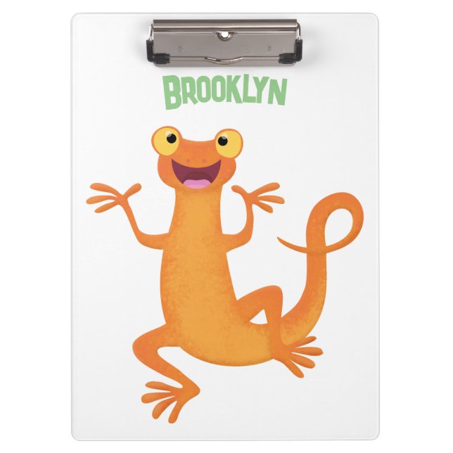 Cute happy orange dancing newt clipboard (Front)
