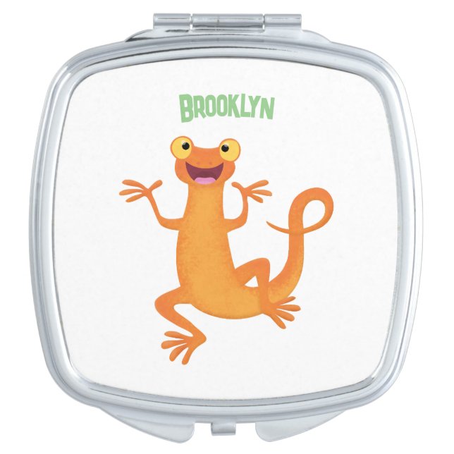 Cute happy orange dancing newt compact mirror (Front)