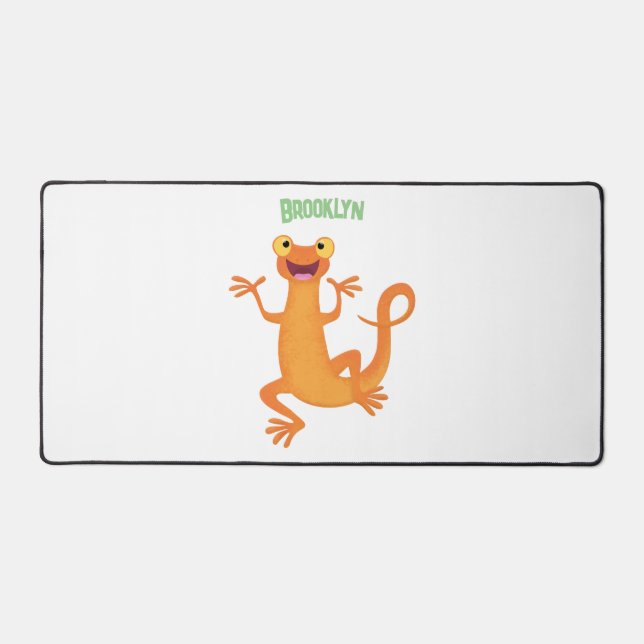 Cute happy orange dancing newt desk mat (Front)