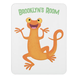 Cute happy orange dancing newt door sign