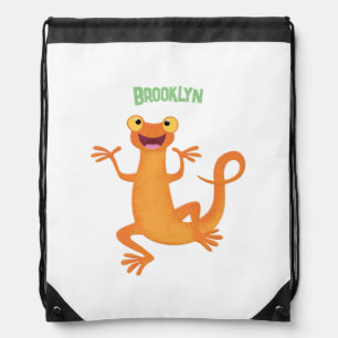 Cute happy orange dancing newt drawstring bag