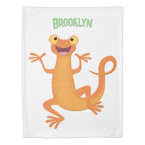 Cute happy orange dancing newt duvet cover